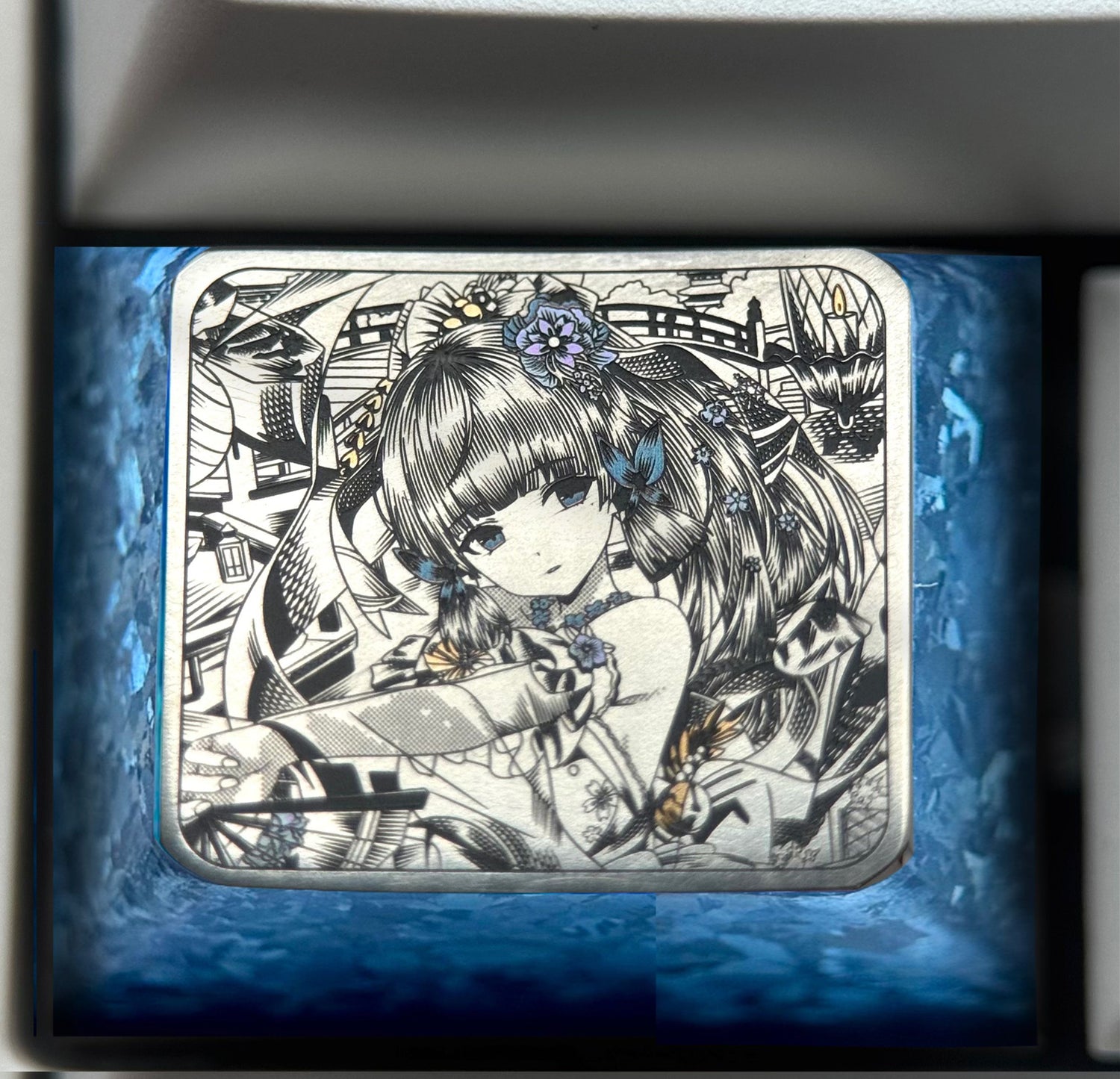 Genshin Impact, Kamisato Ayaka, 1.25U titanium alloy finely carved personalized keycaps, anime and game culture creative metal keycaps