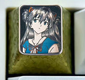 EVA, Asuka student uniform, 1U titanium alloy personalized keycap, anime game decoration metal carving creative keycap