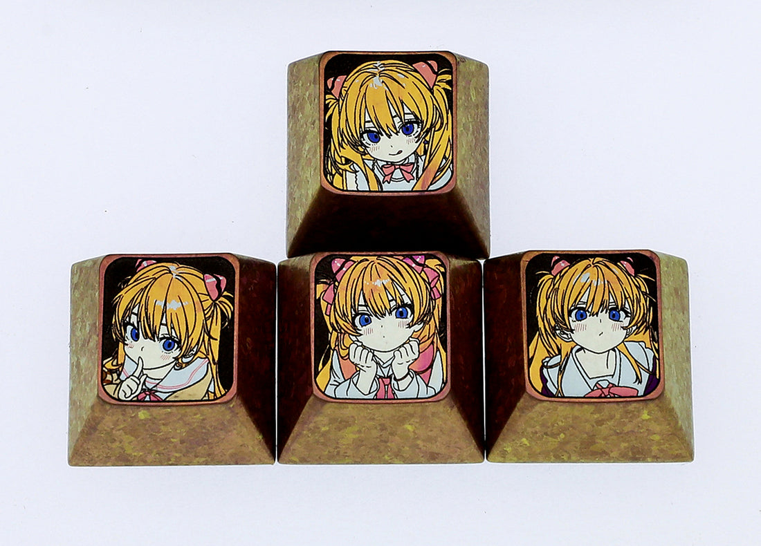 Cute Pocket Edition Asuka, Titanium alloy directional key set, Personalized keycap decoration keycap, Metal keycap