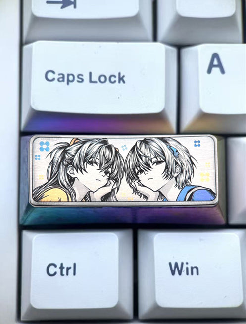 EVA，Asuka/Ayanami Rei 2.25U precision carved titanium alloy personalized keycaps, anime and game character creative metal carved decorative keycaps