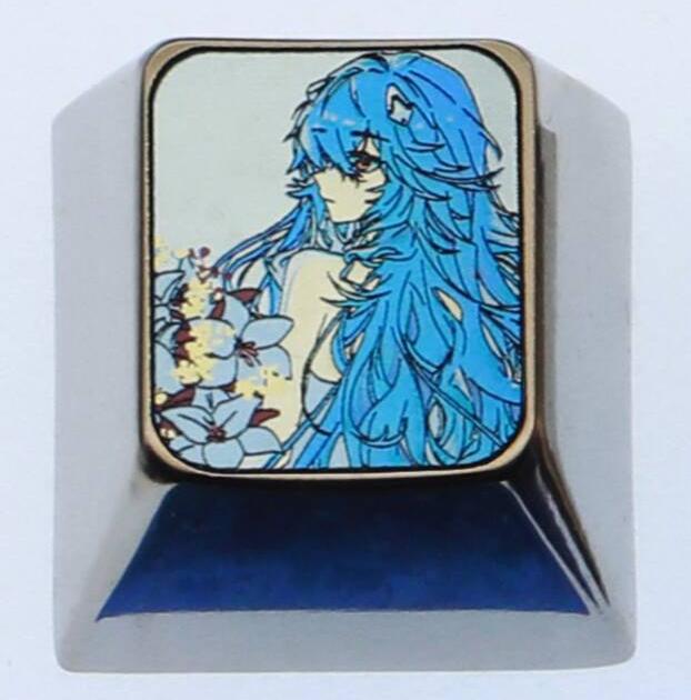 EVA，Ayanami Rei， 3 personalized 1U titanium alloy keycaps, customized metal decorative keycaps for anime, gaming, cultural and creative design