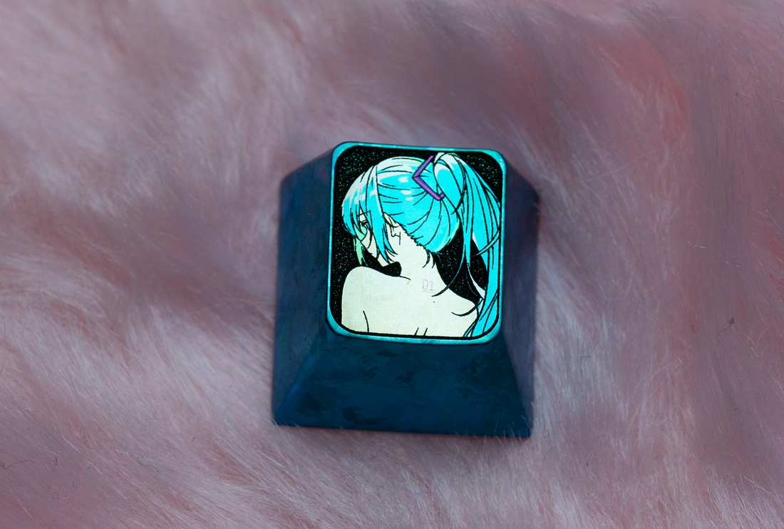 Hatsune Miku, 1U silhouette titanium alloy key cap, personalized key cap, metal decorative key cap.