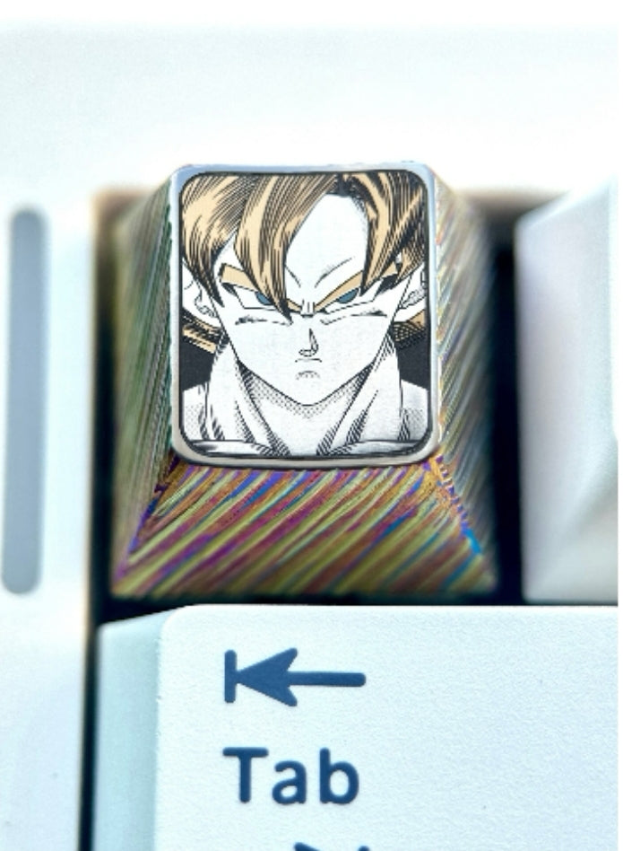 Dragon Ball, Son Goku, finely carved 1U titanium alloy, creative keycaps for anime and gaming culture.