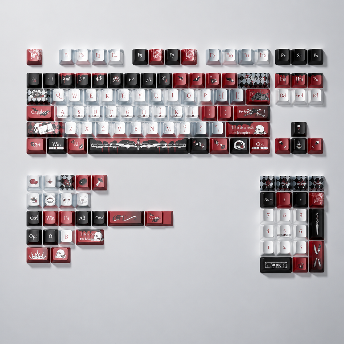 Vampire Earl theme,Dracula， Metallic paint texture PBT material, horror monster movie legend original factory height mechanical keyboard decorative keycap set，anime keycap set suitable for 61/64/68/75/84/87/104 Key Mechanical Keyboard