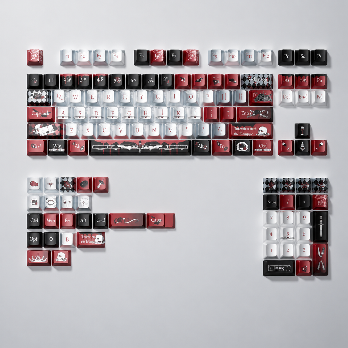 Vampire Earl theme,Dracula， Metallic paint texture PBT material, horror monster movie legend original factory height mechanical keyboard decorative keycap set，anime keycap set suitable for 61/64/68/75/84/87/104 Key Mechanical Keyboard
