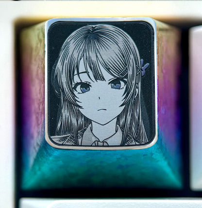 Sakurajima Mai, 1U titanium alloy finely carved personalized keycap, a mechanical keyboard decoration keycap for anime, novels, and games.