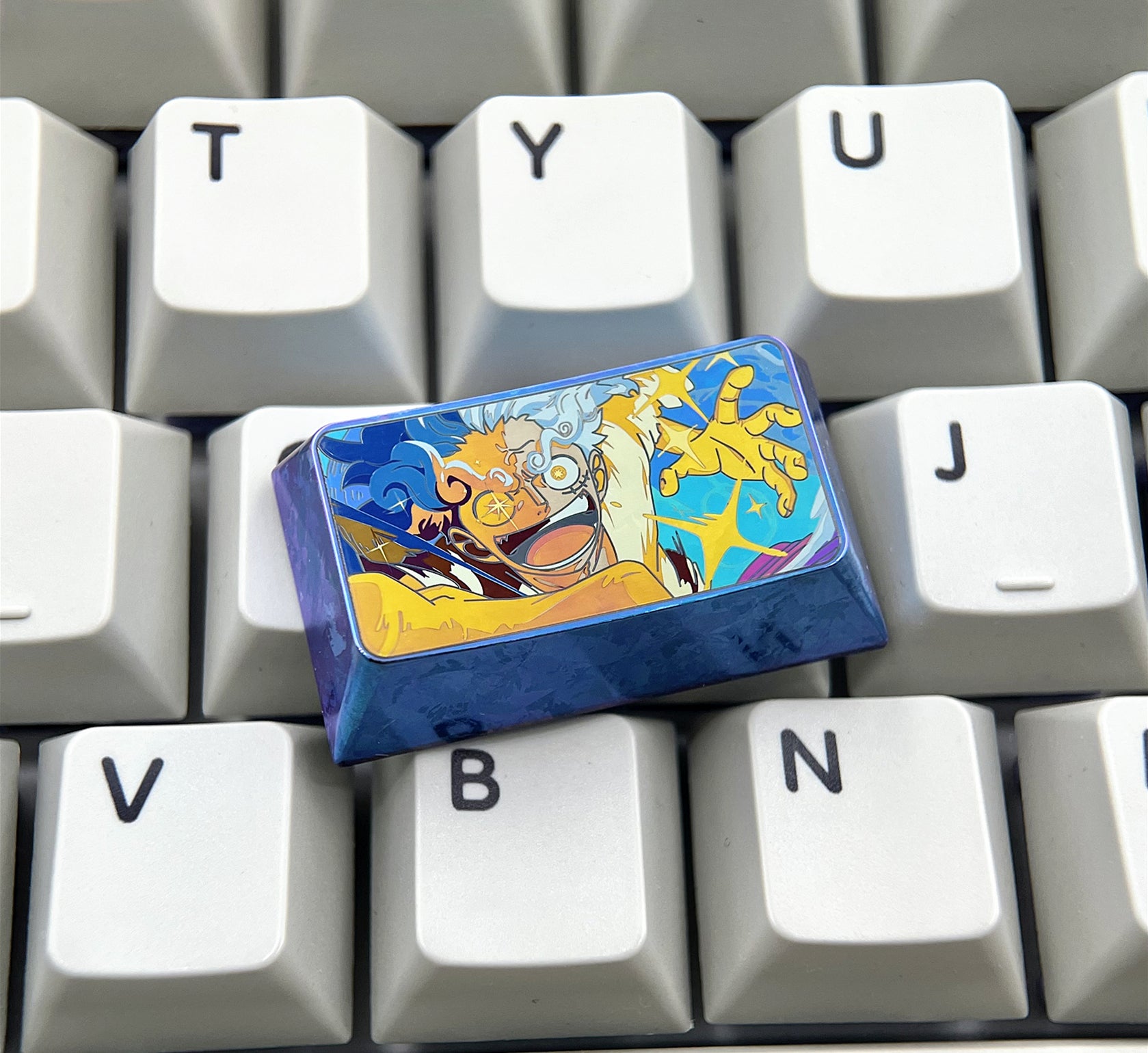 One Piece series, Nika Luffy theme, 1.75u titanium alloy personalized keycaps, anime and game culture creative metal decorative keycaps, mechanical keyboard art keycaps