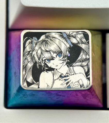 Hatsune Miku 1.25u titanium alloy precision carving personalized keycaps, animation and game culture creative metal carving keycaps