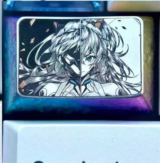 EVA, Asuka 1.5U titanium alloy personalized keycap, anime and game art decoration carving creative keycap.