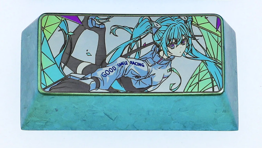 Hatsune Miku, 2U backspace key titanium alloy personalized key cap, metal cartoon character key cap, keyboard decoration key cap.