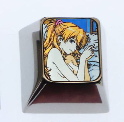 EVA, Asuka, 1U titanium alloy personalized keycaps with optional height, can be used to form directional keys/WASD sets, anime, gaming, cultural and creative decorative keycaps