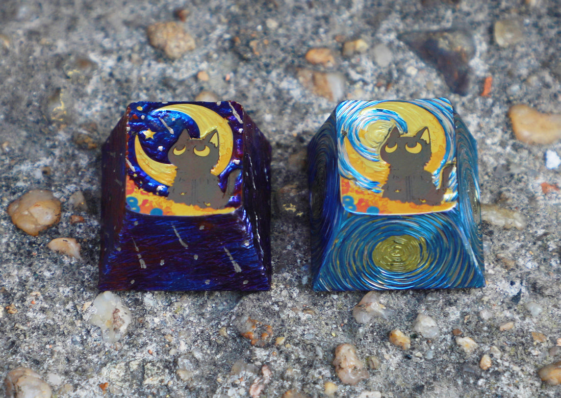 Hand carved titanium alloy, Starry Sky Cat themed personalized keycaps, dreamy art and cultural creative keycaps.
