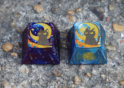 Hand carved titanium alloy, Starry Sky Cat themed personalized keycaps, dreamy art and cultural creative keycaps.