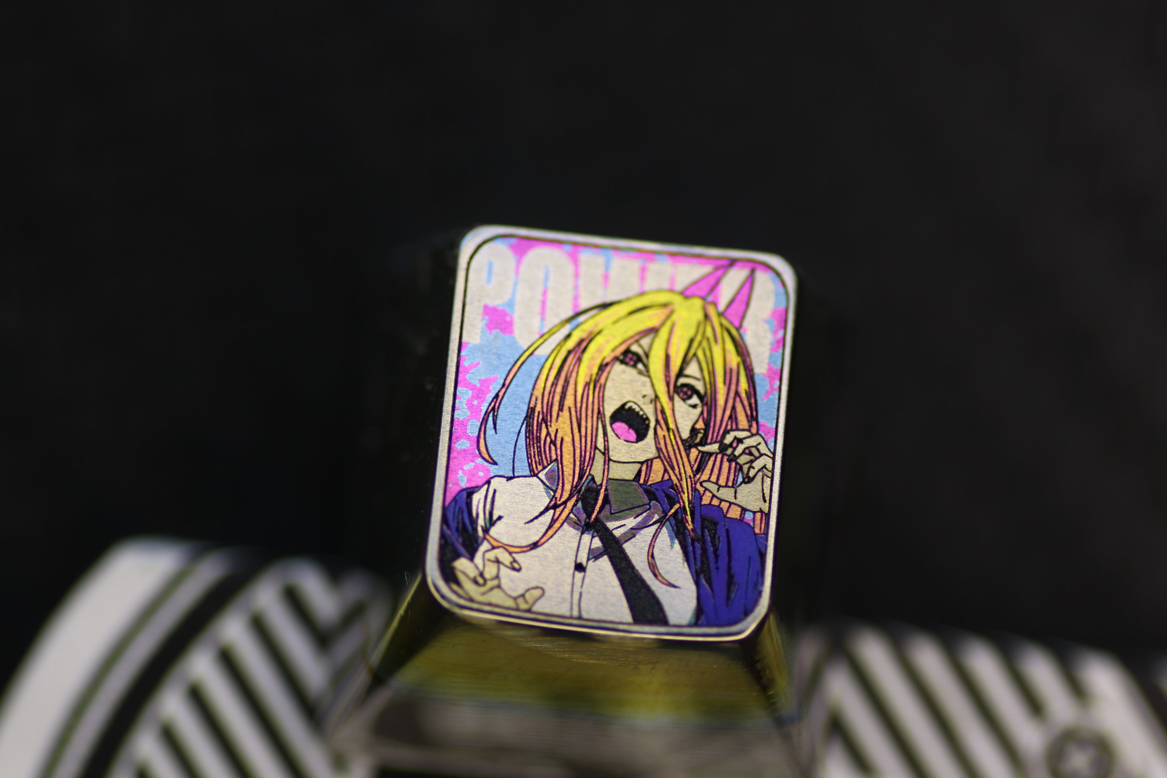 Chainsaw Man， Protagonist group 1U titanium alloy carved personalized keycaps, metal decorative keycaps, anime art keycaps
