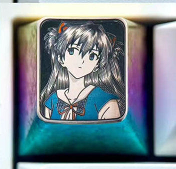 EVA, Asuka student uniform, 1U titanium alloy personalized keycap, anime game decoration metal carving creative keycap