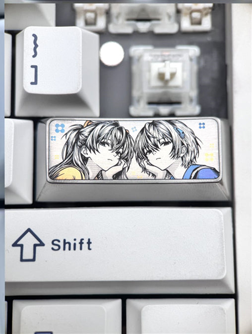 EVA，Asuka/Ayanami Rei 2.25U precision carved titanium alloy personalized keycaps, anime and game character creative metal carved decorative keycaps