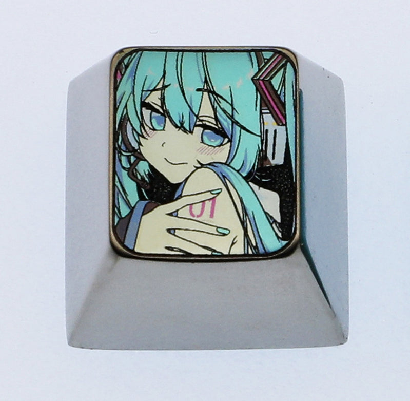 Hatsune Miku, 1U titanium alloy carved key cap, metal personalized key cap, decorative key cap