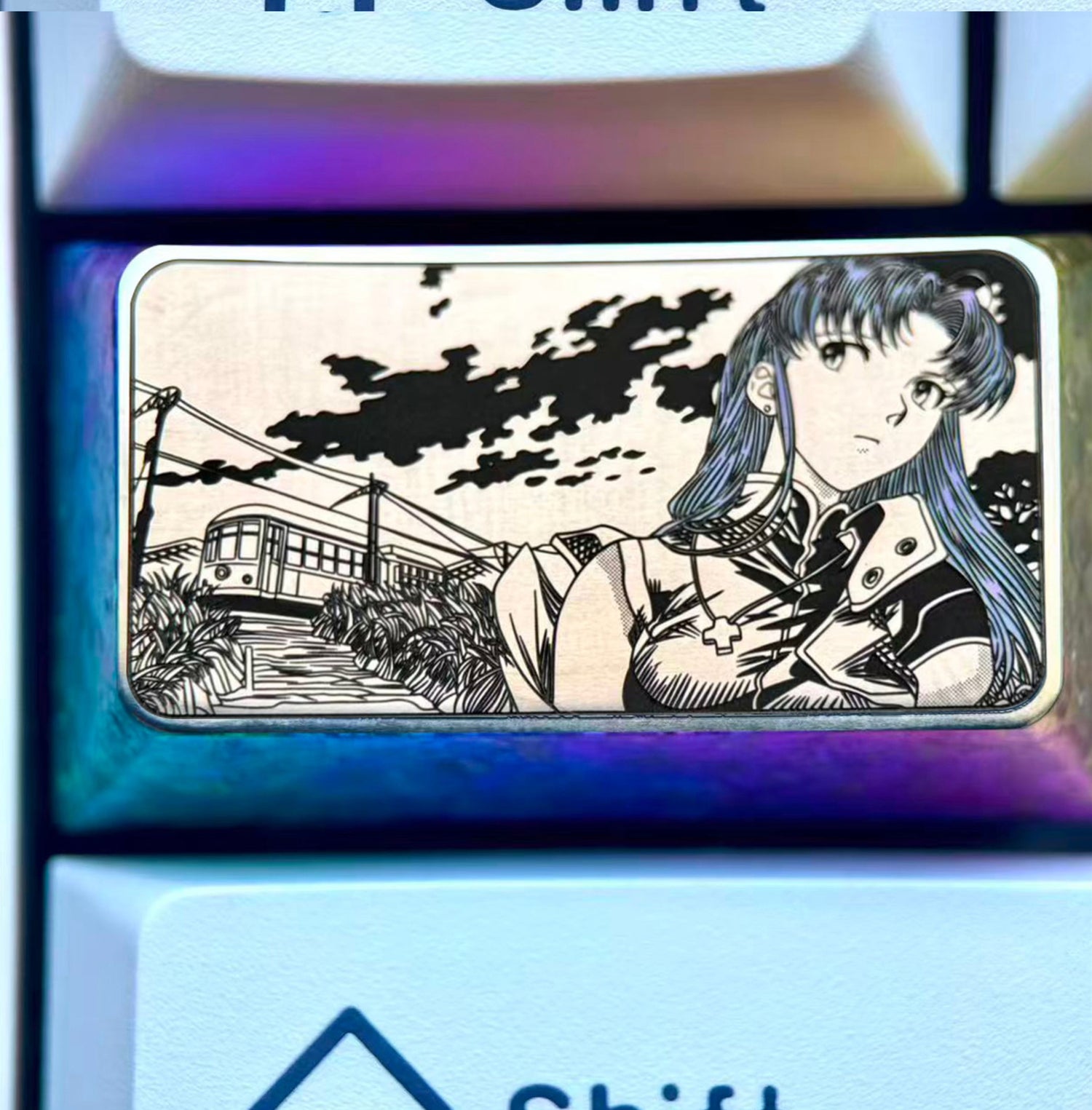 EVA, Katsuragi Misato, 1.75U titanium alloy personalized keycaps, anime, gaming, cultural and creative peripheral metal carved keycaps