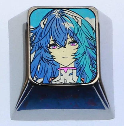 EVA，Ayanami Rei， 3 personalized 1U titanium alloy keycaps, customized metal decorative keycaps for anime, gaming, cultural and creative design