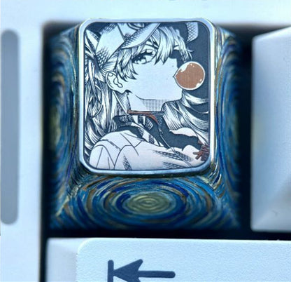 EVA， Bubble gum Asuka, 1U titanium alloy personalized keycap, anime and game character metal carved colorful titanium alloy artistic keycap.