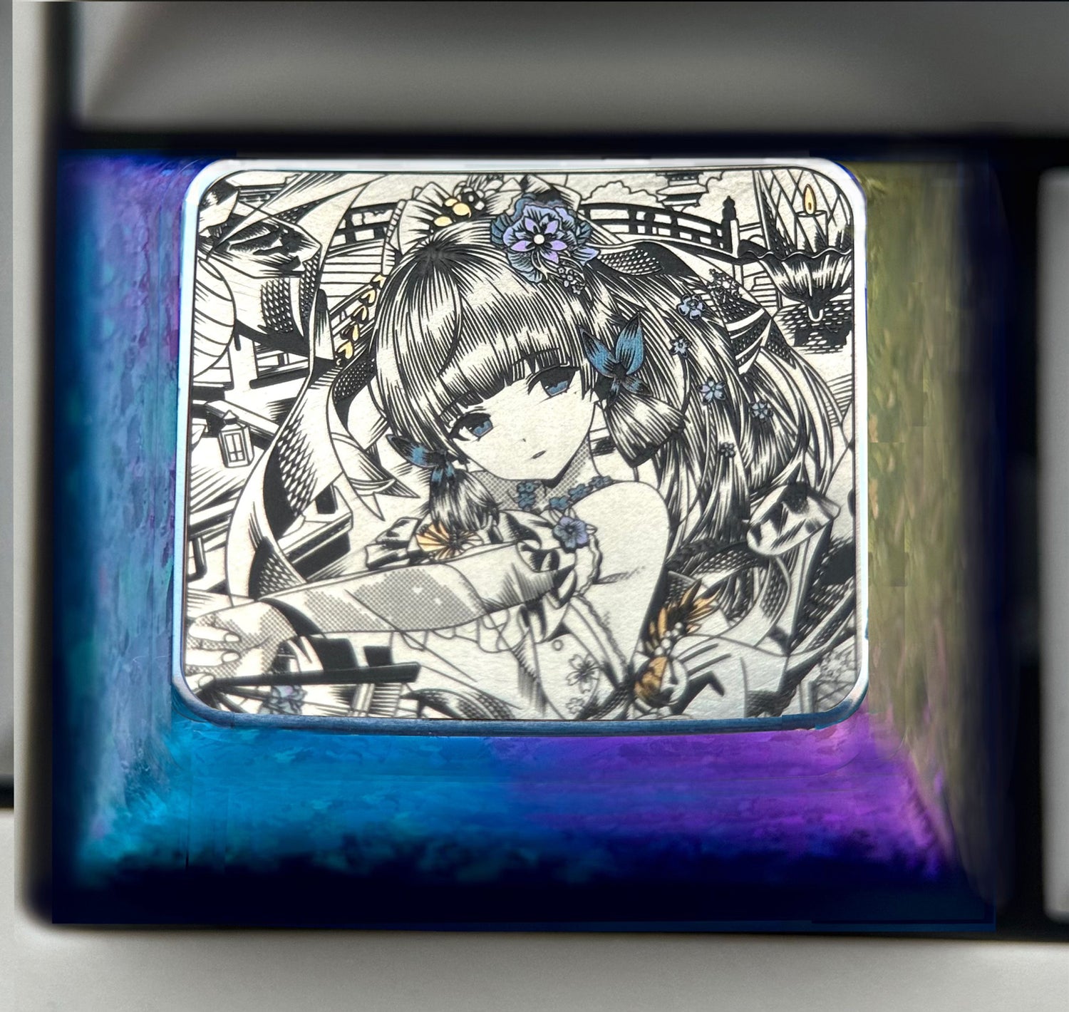 Genshin Impact, Kamisato Ayaka, 1.25U titanium alloy finely carved personalized keycaps, anime and game culture creative metal keycaps