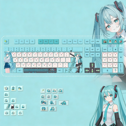 Hatsune Miku Theme PBT Material Hot Sublimation Process Personalized Keycap Set, Animation Music Theme Decoration Keycap Set