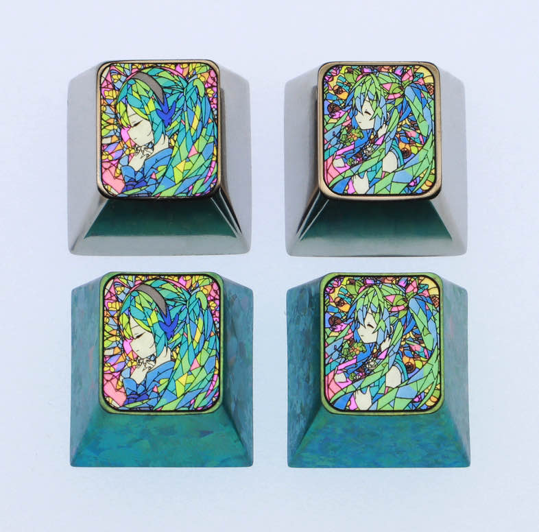 Hatsune Miku, glass floral style 1U titanium alloy personalized key cap, animation and game culture creative metal carving decorative key cap