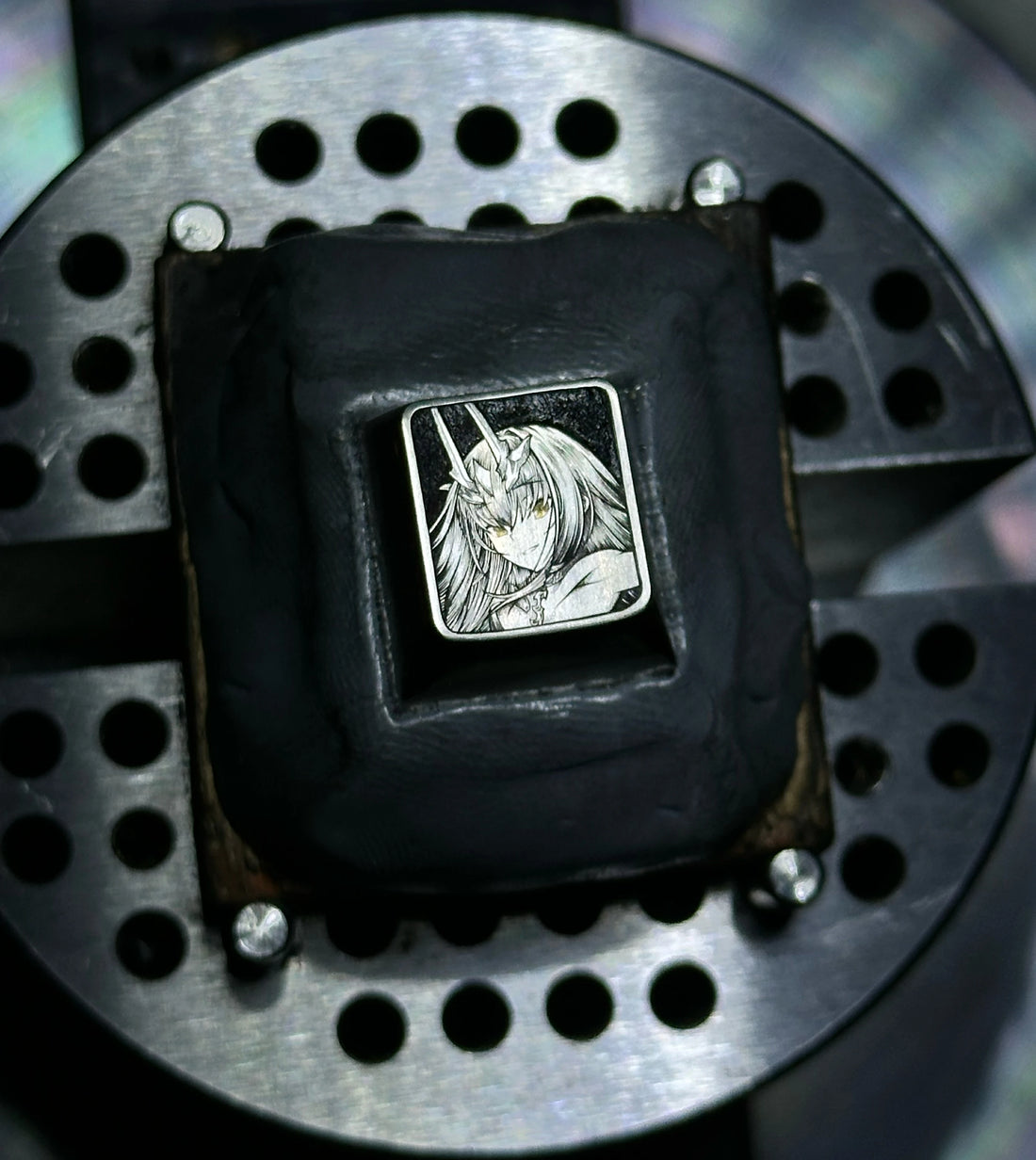 Nero Claudius hand carved titanium alloy keycaps, inlaid with silver and gold. Personalized keycaps for mechanical keyboards.