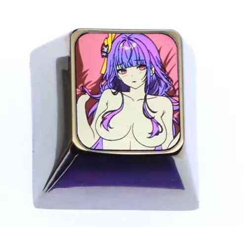 Genshin Impact, Raiden Shogun, 1U titanium alloy personalized keycaps, anime and game culture creative metal decorative keycaps.
