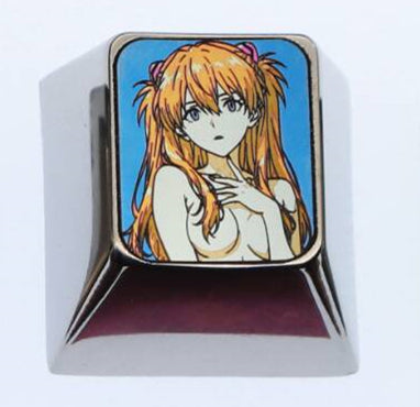 EVA, Asuka, 1U titanium alloy personalized keycaps with optional height, can be used to form directional keys/WASD sets, anime, gaming, cultural and creative decorative keycaps
