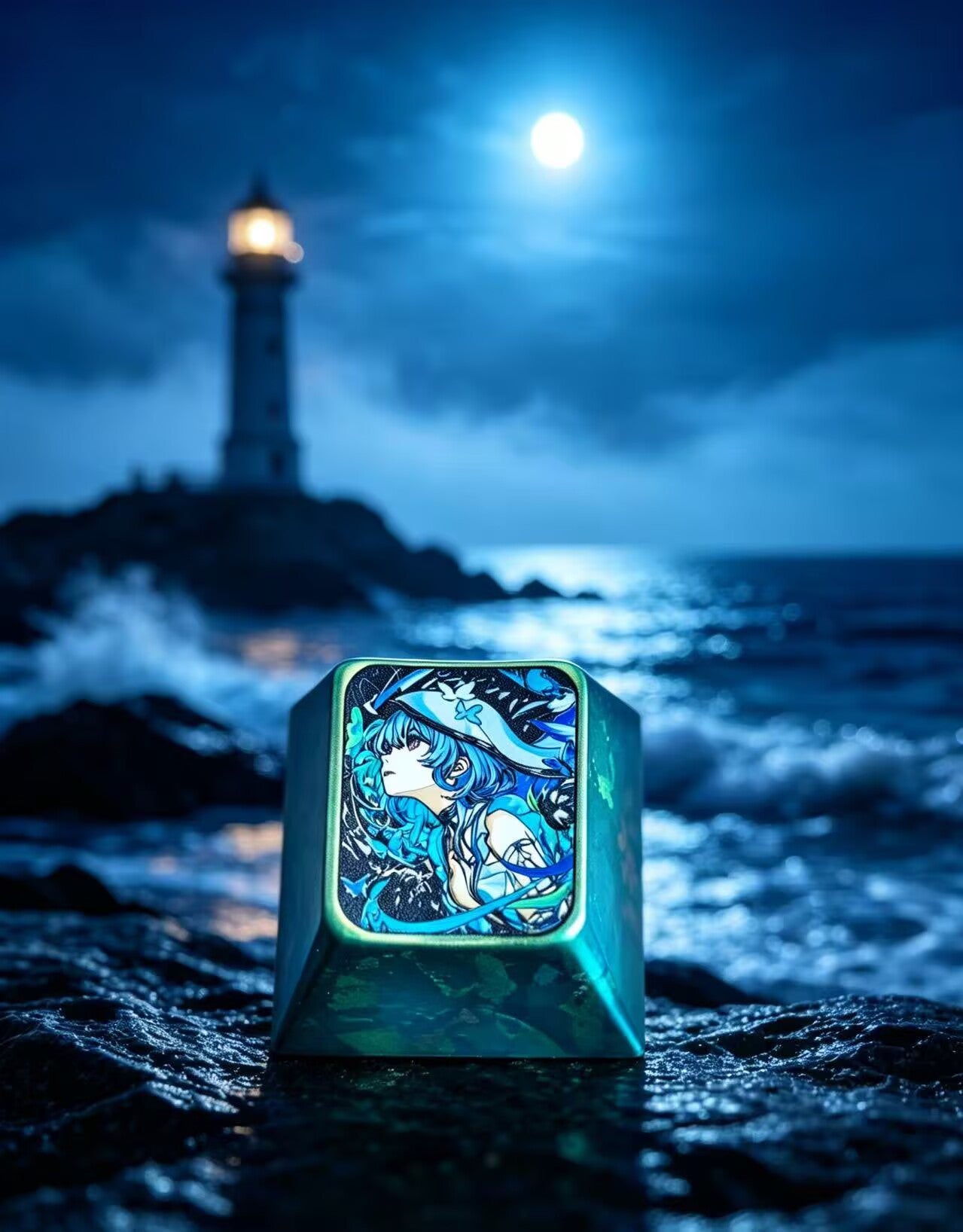 Wuthering Waves，The Shorekeeper, 1U Titanium Alloy Metal Personalized Keycaps, Anime game culture creative metal keycaps, mechanical keyboard decorative keycaps