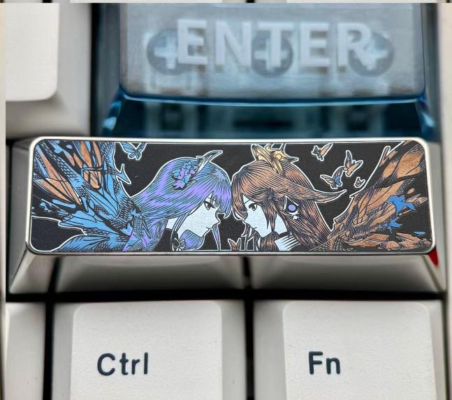 Genshin Impact, Raiden Shogun 2.75U titanium alloy precision carved personalized keycaps, anime and game culture creative metal carved decorative keycaps