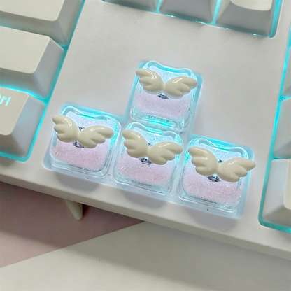 Cute wing resin personalized keycap directional key set, white wing shaped creative keycap, mechanical keyboard decorative keycap