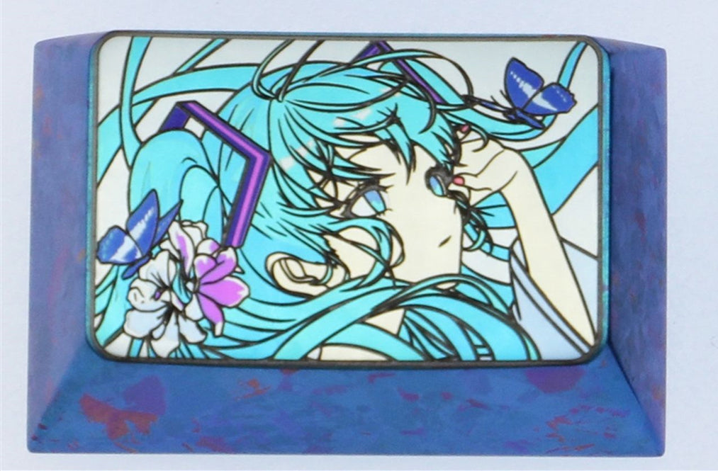 Hatsune Miku 1.5U, colored titanium alloy carved key cap, personalized key cap, decorative key cap