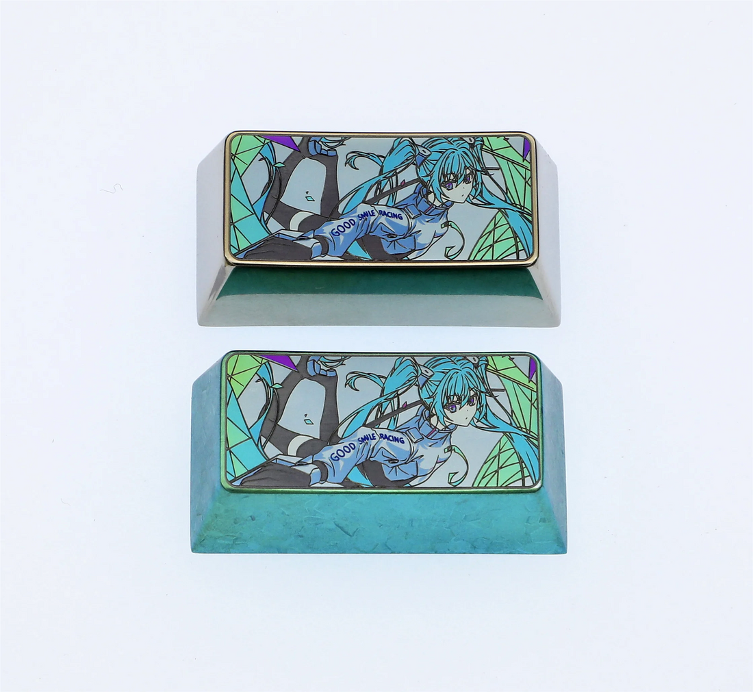 Hatsune Miku, 2U backspace key titanium alloy personalized key cap, metal cartoon character key cap, keyboard decoration key cap.