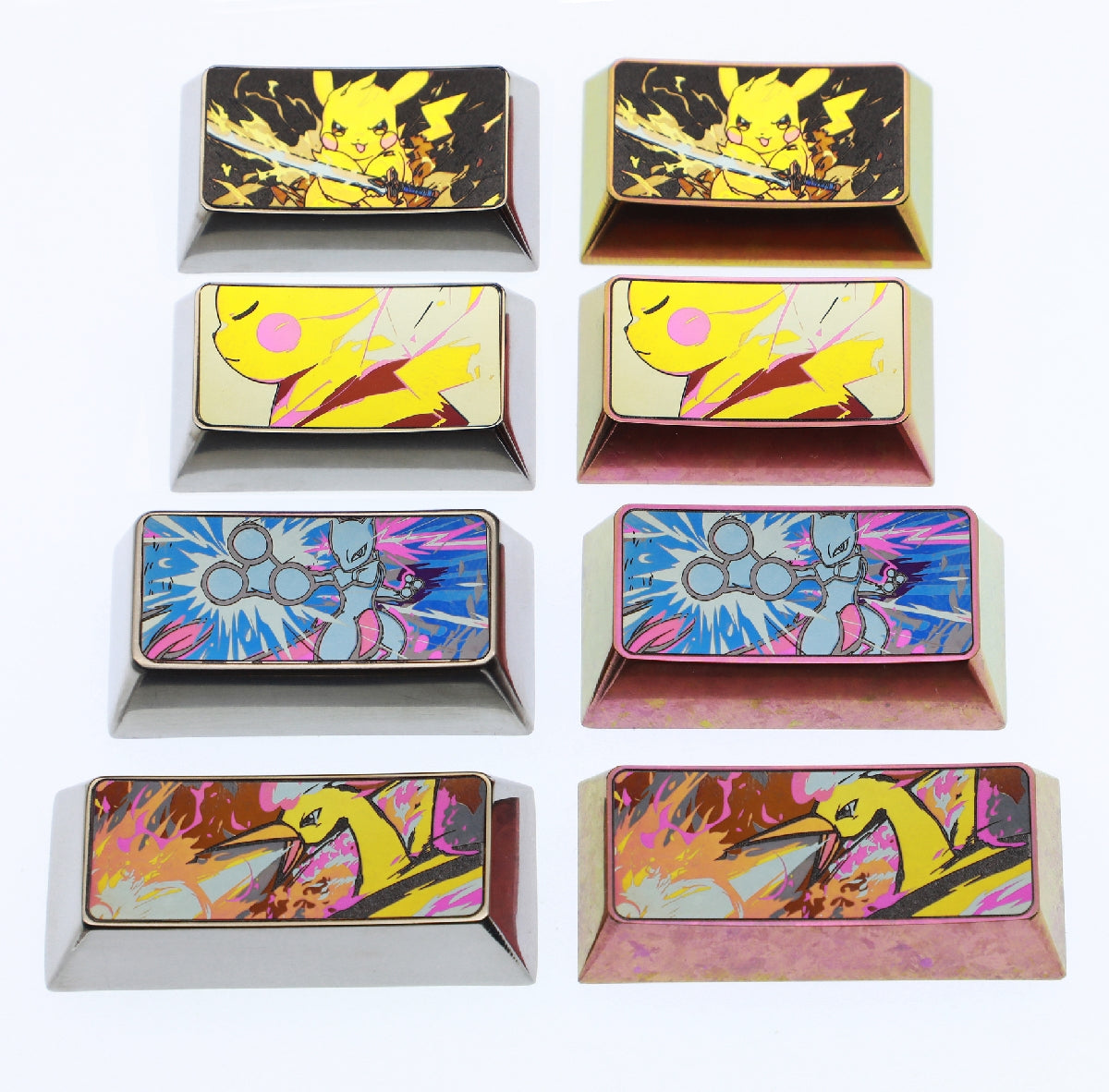 Pok é mon series, 1.75U Pikachu, 2UMwtwo, 2.25U Moltres, titanium alloy personalized keycaps, anime and game metal material decorative keycaps