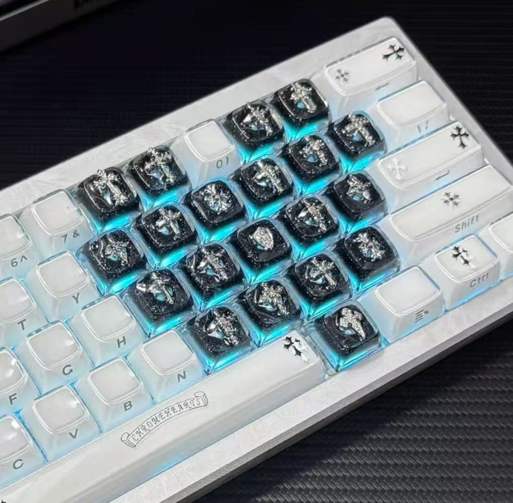 Gothic style, CH crystal resin added keycaps, mechanical keyboard decorated with personalized keycaps