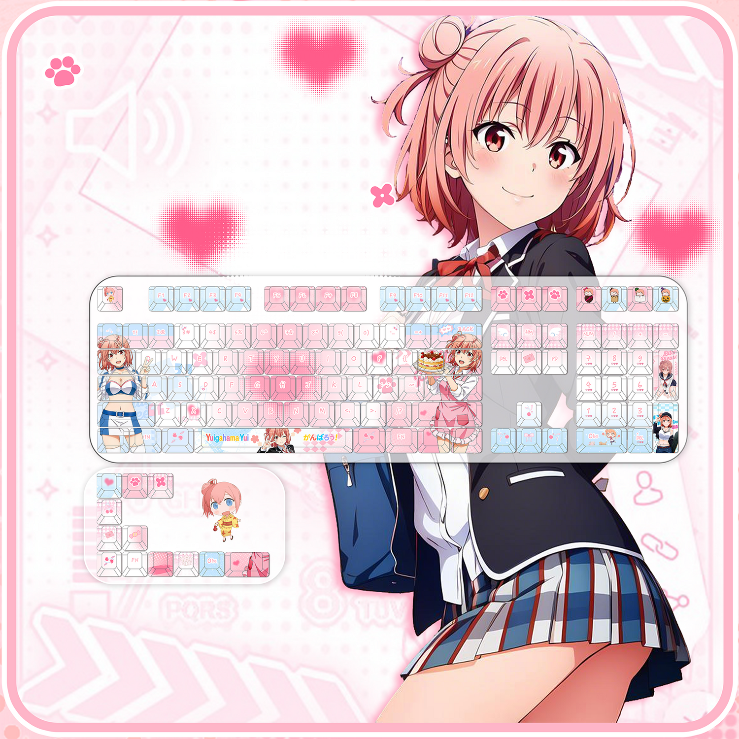 ‌My Teen Romantic Comedy SNAFU，Yuigahama Yui theme, PBT material personalized keycap set, anime keycap culture peripheral mechanical keyboard decoration keycaps， Compatible with 61/64/68/75/84/87/104 key mechanical keyboard keycap set