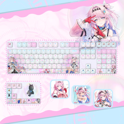 Wuthering Waves，Denia， PBT material personalized keycap set, anime keycap culture peripheral mechanical keyboard decoration keycaps， Compatible with 61/64/68/75/84/87/104 key mechanical keyboard keycap set