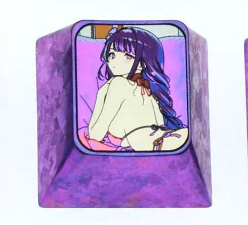 Genshin Impact, Raiden Shogun, 1U titanium alloy personalized keycaps, anime and game culture creative metal decorative keycaps.