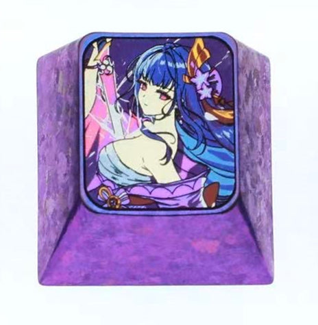 Genshin Impact, Raiden Shogun, 1U titanium alloy personalized keycaps, anime and game culture creative metal decorative keycaps.