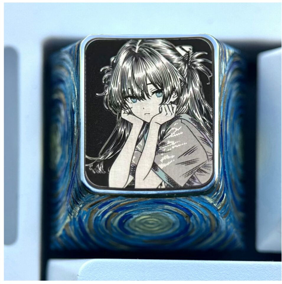 EVA series, Asuka, 1U titanium alloy precision carved keycaps, anime and game culture creative metal carved keycaps