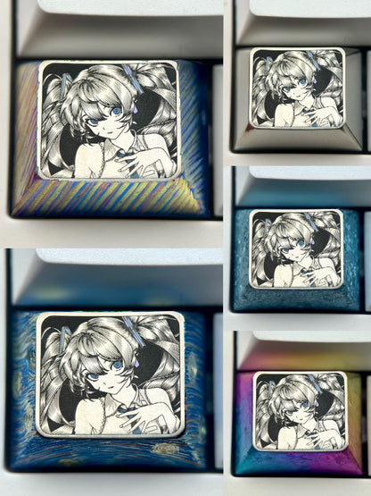Hatsune Miku 1.25u titanium alloy precision carving personalized keycaps, animation and game culture creative metal carving keycaps