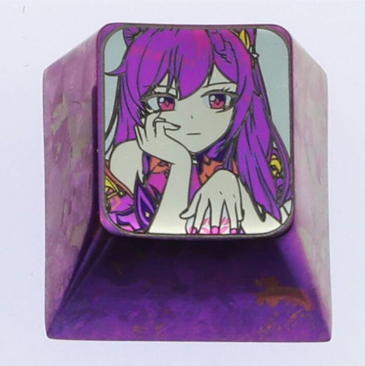 Keqing1u colorful titanium alloy carved personalized keycaps, mechanical keyboard decorative keycaps.