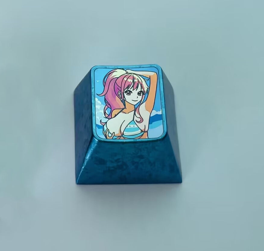 One Piece, swimsuit Nami, 1U titanium alloy carved personalized keycaps, mechanical keyboard decorative keycaps