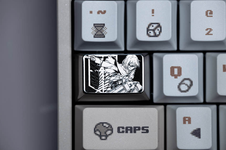 Attack on Titan, Mikasa Ackerman, 1.5U titanium alloy carved personalized keycaps, anime and game character peripheral cultural and creative decorative keycaps