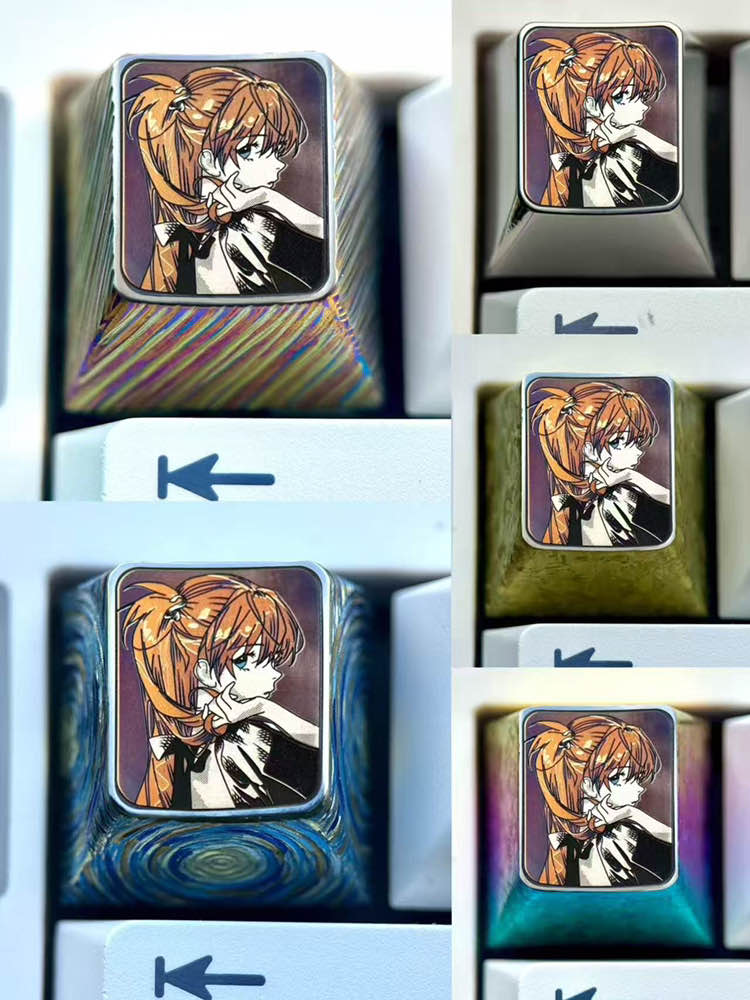 EVA, Elegant Asuka, 1U titanium alloy personalized keycap, anime, gaming, cultural and creative peripheral decorative keycap