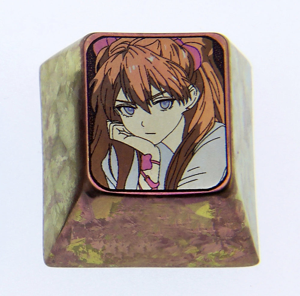 EVA, 1U Titanium Alloy Sad Asuka, Personalized Keycaps, Anime Character Metal Keycaps
