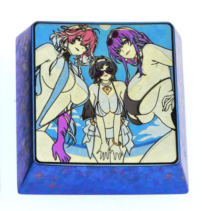 Summer swimsuit series, titanium alloy personalized keycaps 1.5u 1.75u 4u, metal carved keycaps for anime and game characters