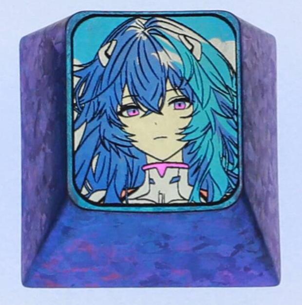 EVA，Ayanami Rei， 3 personalized 1U titanium alloy keycaps, customized metal decorative keycaps for anime, gaming, cultural and creative design